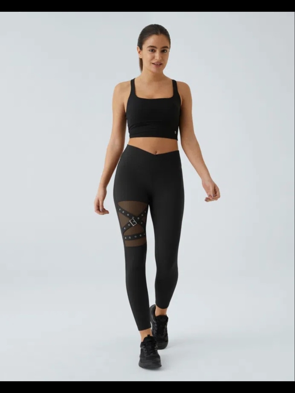 NWT XS HALARA Black High-Waist 7/8 Leggings with Mesh Detail